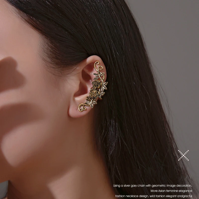 Винтажные этнические серьги резной цветок розы манжеты для ушей женские