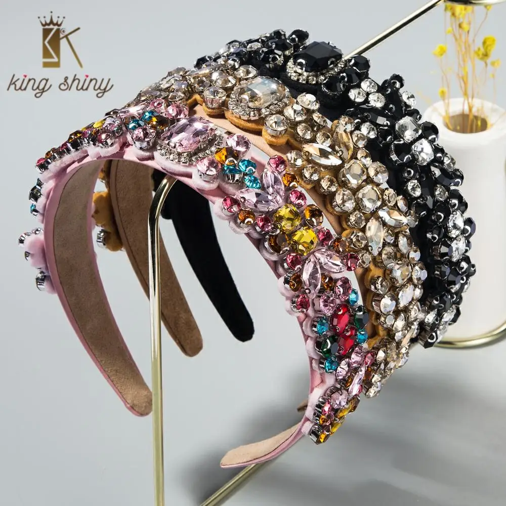 

Elegant Baroque Multi Color Crystal Flower Headband for Woman Vintage Geometric Diamond Beaded Hairband Female Party Tiara Bezel