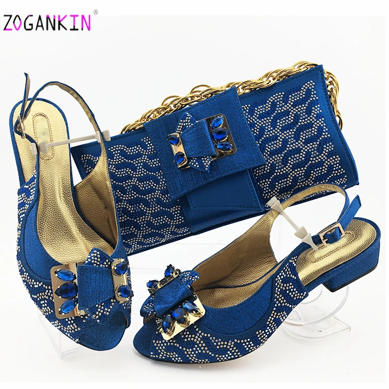Новейший комплект из туфель и сумочки Королевского синего цвета в нигерийском