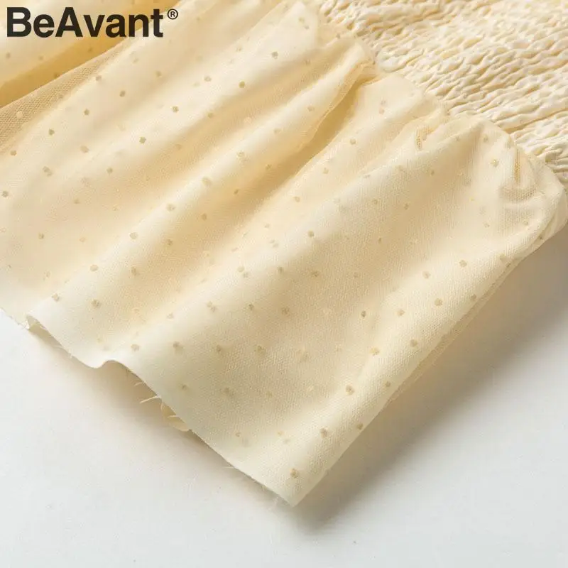 BeAvant Сетчатое платье фонарь с рукавом в горошек блузка женская открытой спиной