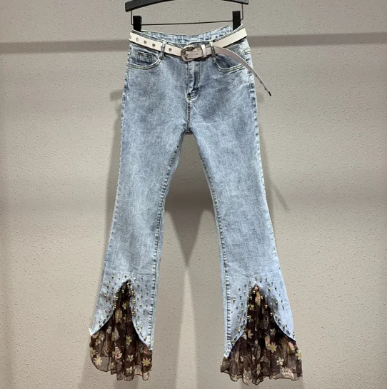 Женские расклешенные джинсы Новинка весна-осень 2020 облегающие укороченные брюки