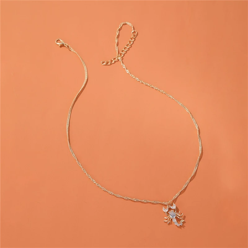 Женское модное ожерелье в виде скорпиона цепочка до ключиц с инкрустацией из