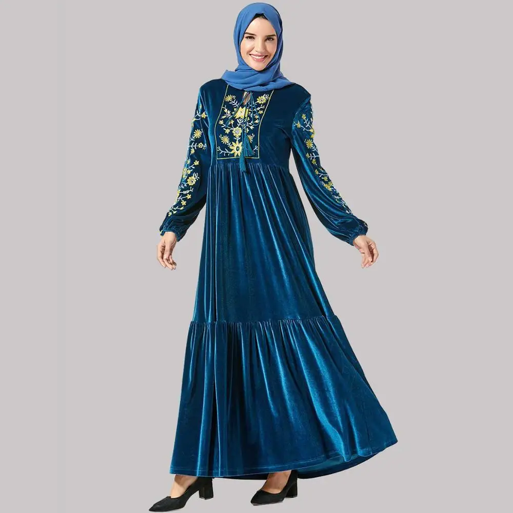 Женское бархатное Макси-платье большого размера на осень и зиму с длинными