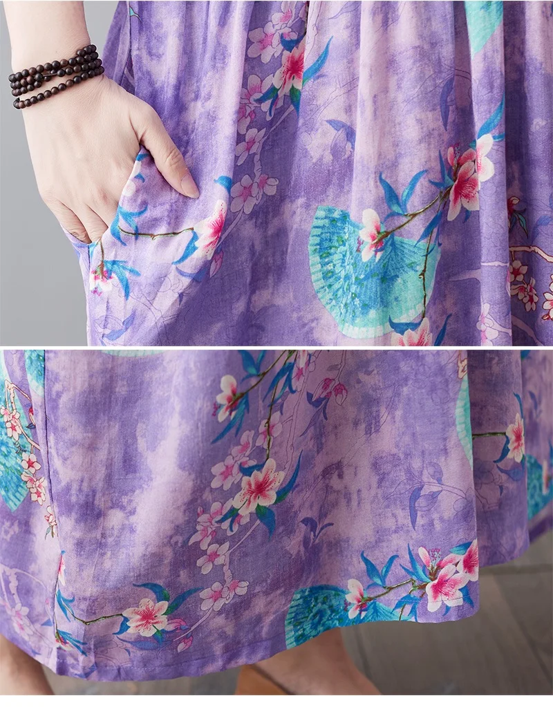 

short sleeve plus size cotton satin vintage floral dresses for women casual loose long woman summer dress elegant clothes 2021