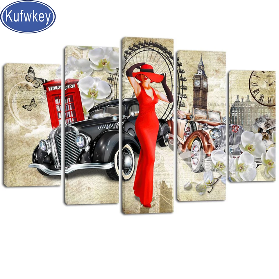 

Алмазная вышивка с изображением женщины в ретро-стиле, квадратной/круглой формы, 5 шт.