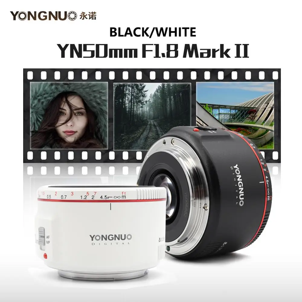 Объектив YONGNUO YN50mm F1.8 II с большой апертурой и автофокусом белый для Canon эффектом