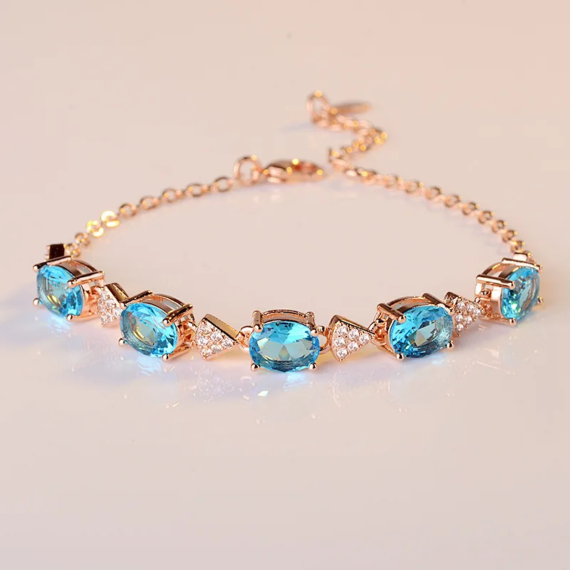 2-colour natural Blue women's bracelet imitation S925 silver Rose Gold Bracelet | Bracelets