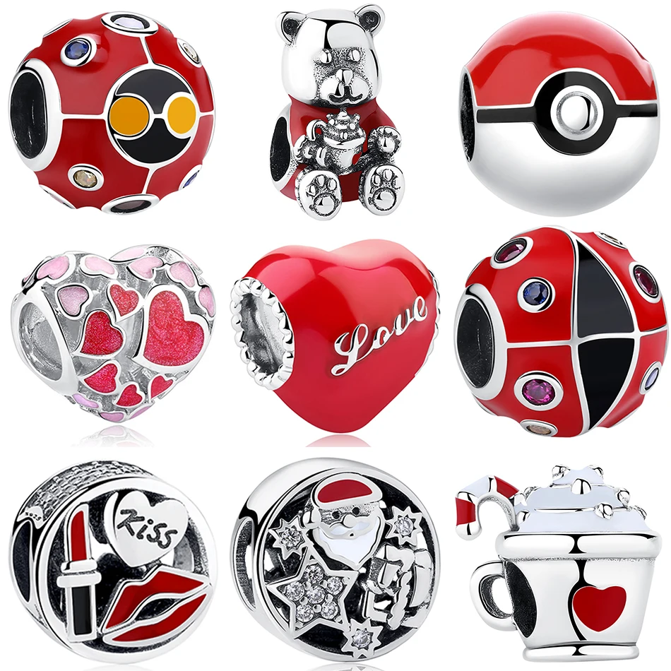 Оригинальный красный Санта Клаус Рождественский Шарм из бисера Стерлинговое