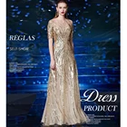 Женское золотое платье для выпускного вечера Dioflyusa с круглым вырезом и рукавом до локтя, роскошное пикантное длинное вечернее платье с цветами и блестками для подружки невесты