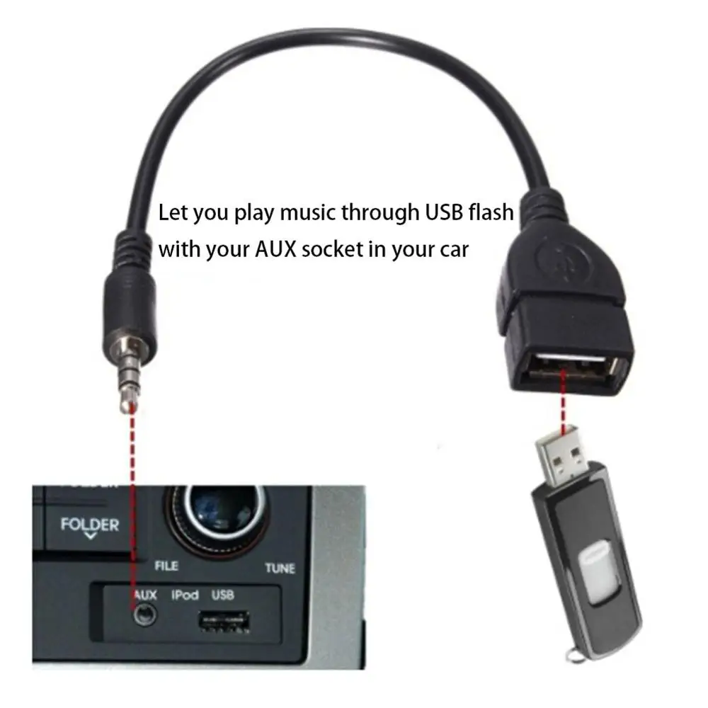 Black 3.5mm Stereo Audio Plug Male AUX to USB Type A Female OTG Converter Adapter Cable For Car US | Электроника