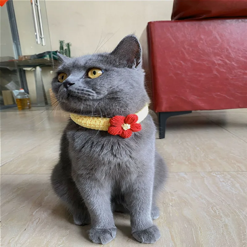 

Cute Cat And Dog Collar Adjustable Accessories Flower Necklace Pet Hand Knitted Wool Cherry Supplies