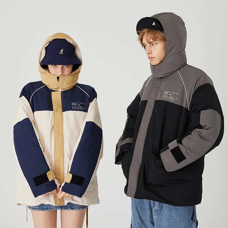 Мужская зимняя пуховая куртка пальто парка с капюшоном в стиле пэчворк теплый