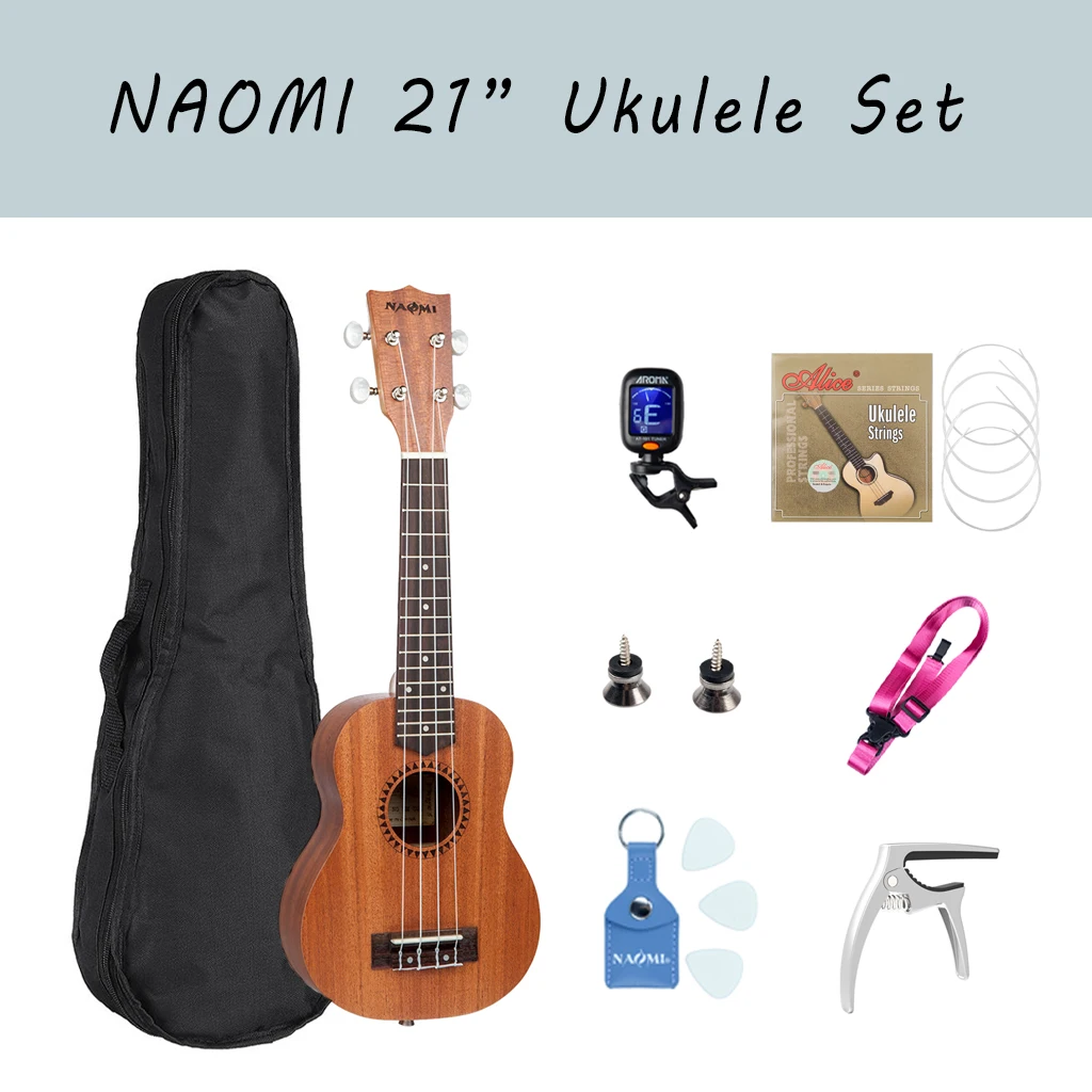 

NAOMI Soprano Ukulele Beginner 21 inch Sapele Ukalalee Hawaiian Guitar Ukeleles for Kids Beginners Adults w Gig Bag Tuner Capo