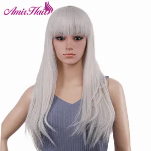 Amir Synthetic Long Straight Wig for Women Hair wigs With bangs White Natural looking Cosplay Halloween Costume Party wigs