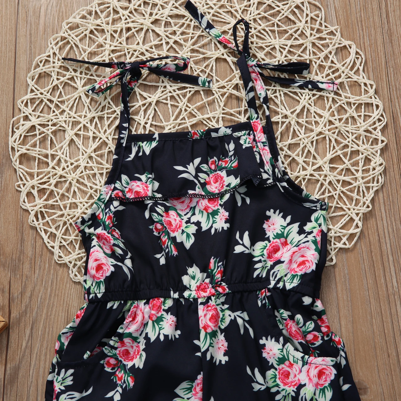 Детский цветочный комбинезон для девочек без рукавов на шнуровке длинные брюки