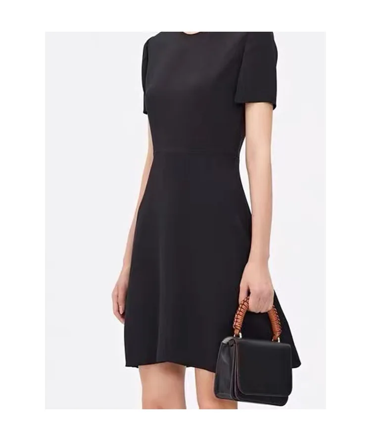 

Маленькое черное платье из шелка тутового шелкопряда, женское тонкое платье с высоким коротким рукавом, Новинка лета 2022