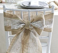 15 240cm nature elegant burlap lace chair sashes jute chair bow tie for rustic wedding event decoration wholesale