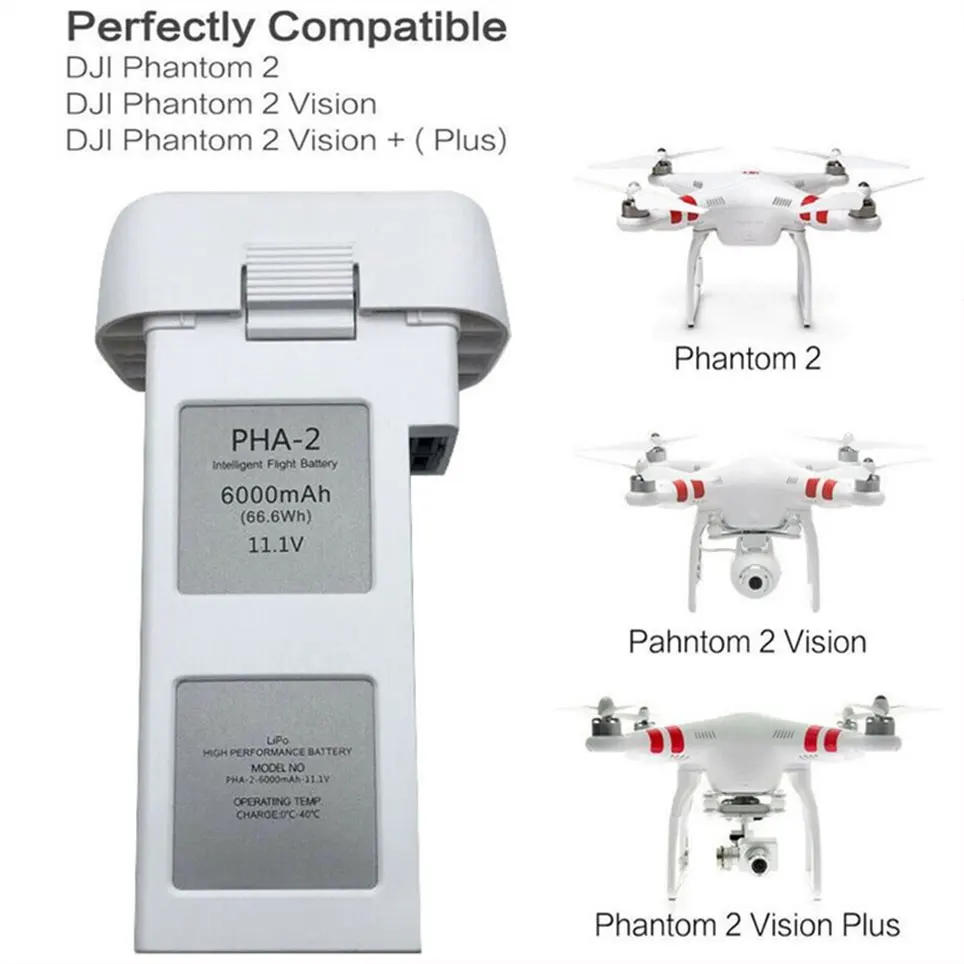 

2021 Batterie Lithium pour DJI Phantom 2 Vision + (li-polymère haute Performance 6000mAh 57.7Wh 11.1V