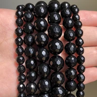 natural stone beads faceted black agates round loose beads for jewelry making 15pick size 4 6 8 10 12 mm diy bracelet necklace