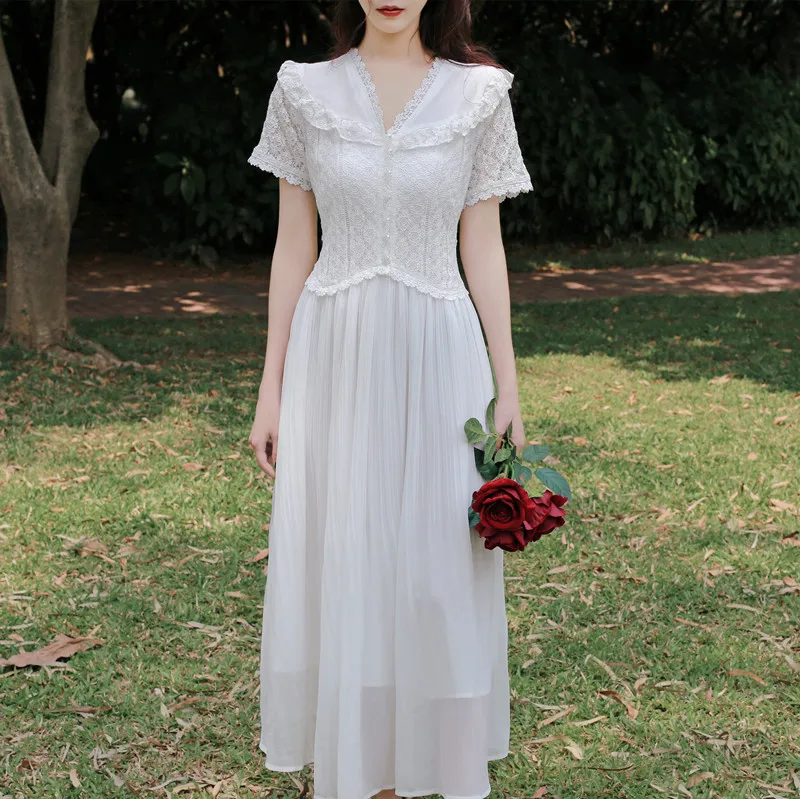 

party dresses women summer lace elegant runway a-line dress sexy boho vintage short sleeve 2020 embroidery