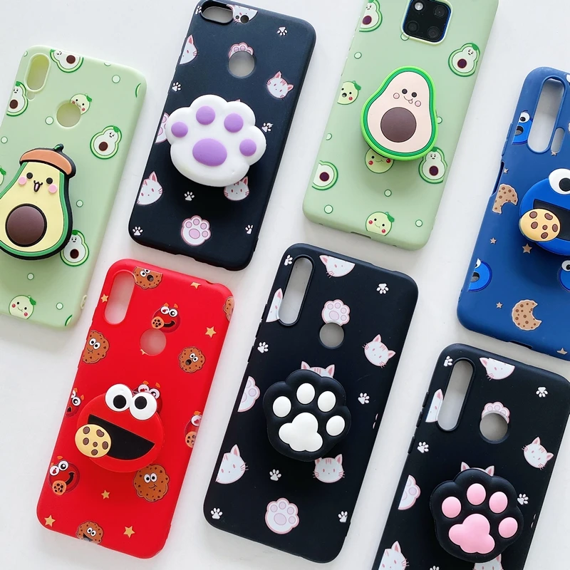 3d cute cartoon phone holder case for huawei y5 y6 y7 y9 prime 2018 2019 mate 20 pro p smart z plus anime silicone stand cover free global shipping
