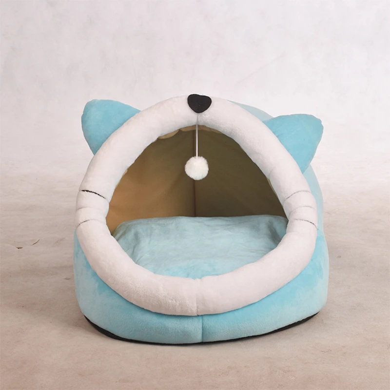 Зимняя кровать для домашних животных домик кошек с милым мультяшным котом коврик