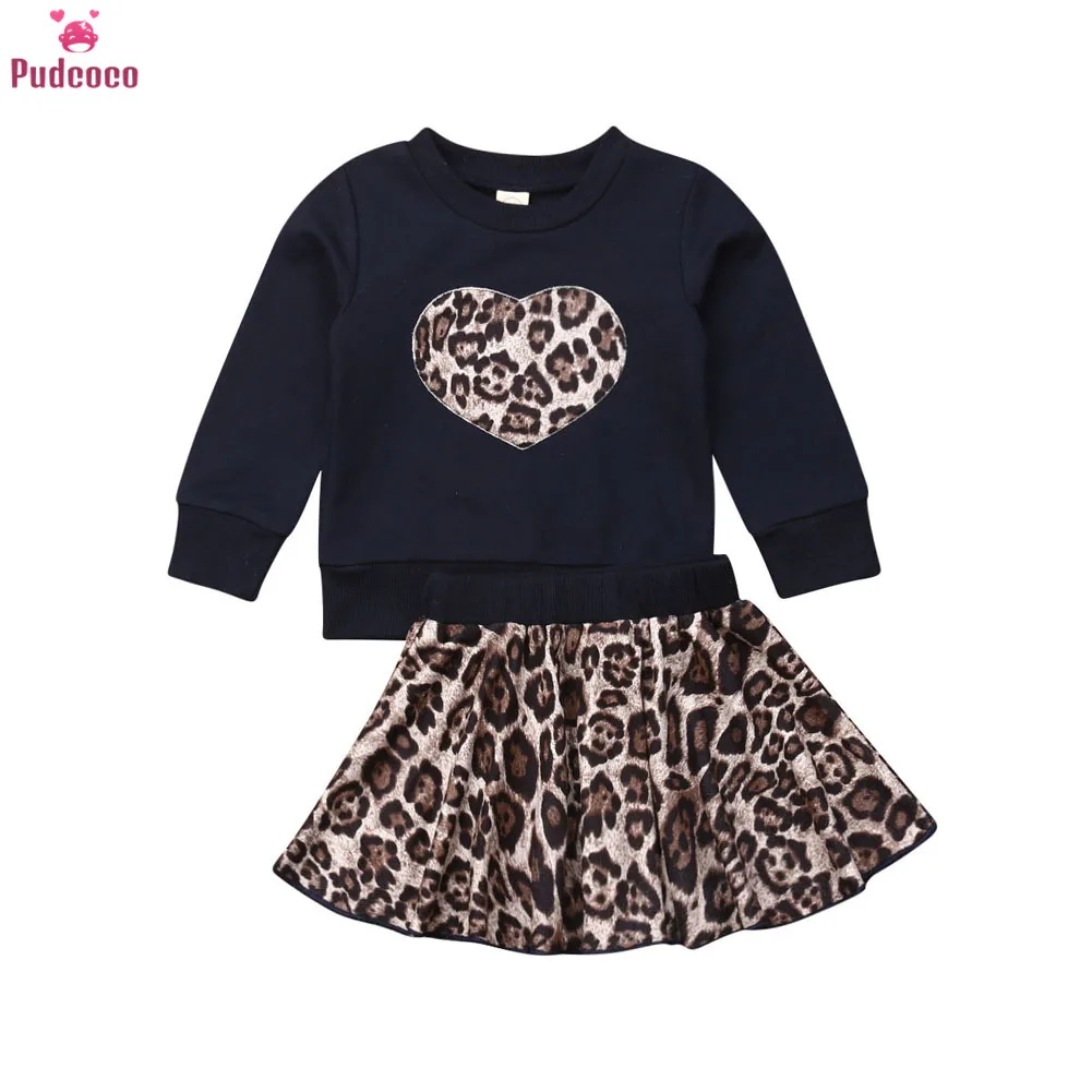 

Kids Children Baby Girls Clothes Set Long Sleeve Sweatshirt Tops and Leopard Printed Skirt Little Girl Outfits 1-6 Years