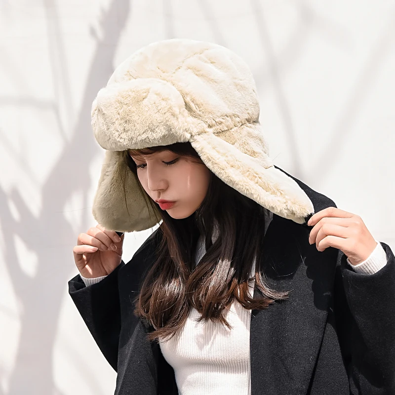 Hat Female Ushanka Male Winter Korean Style Northeast Cold Protection Cycling Earflaps Thick Windproof Warm and Cute | Дом и сад