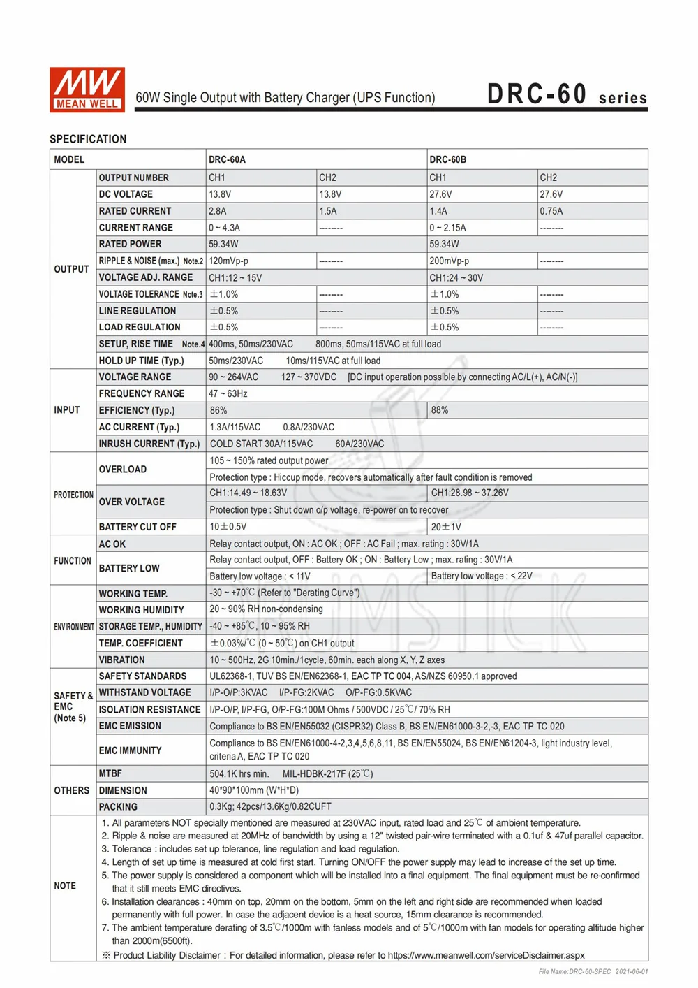 Специальные предложения MEAN WELL DRC-60B 27 6 V meanwell DRC-60 59 34 W одиночный выход с зарядным