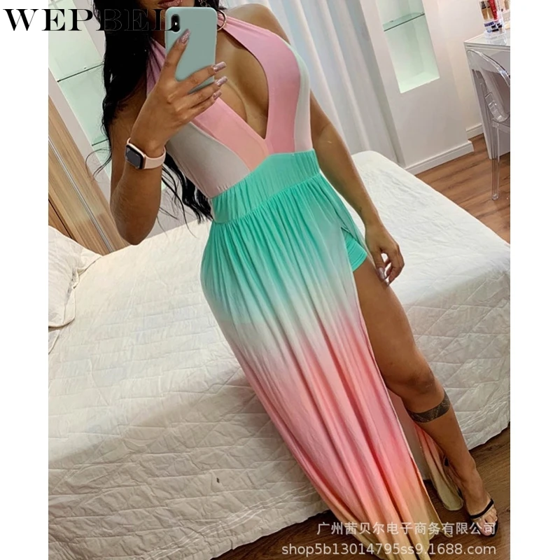 

Женское платье с V-образным вырезом, высокой талией и разрезом