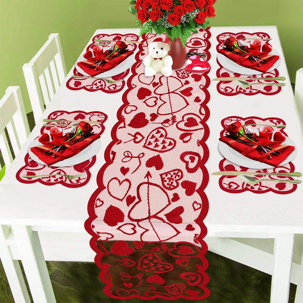

Table Runner Red Lace Tablecloth And Placemat Topper Fireplace Rectangle Table Decoration For Home Decor Valentines Day Gift