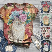 summer fashion t shirt women tops 3d printed animal cartoon cut cat short sleeve crewneck tees casual harajuku streetwear