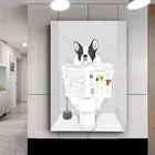 Плакаты в скандинавском стиле с изображением французского бульдога, собаки, сидящей на унитазе, журнала для чтения, картины на холсте, забавные настенные картины для ванной, домашнего декора