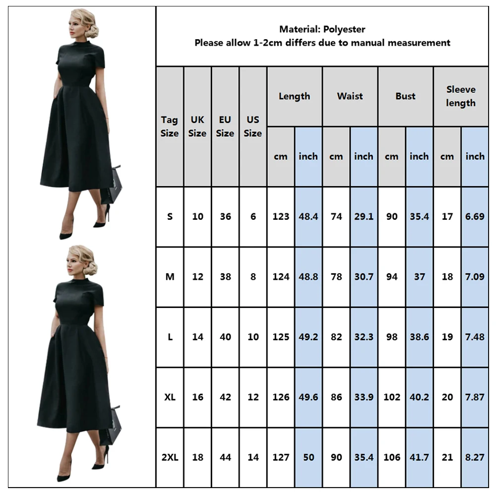 Vintage Ladies Fit Flare Prom Party Night Formal Dress: Elegant Black Winter Retro Dress D30 image 2