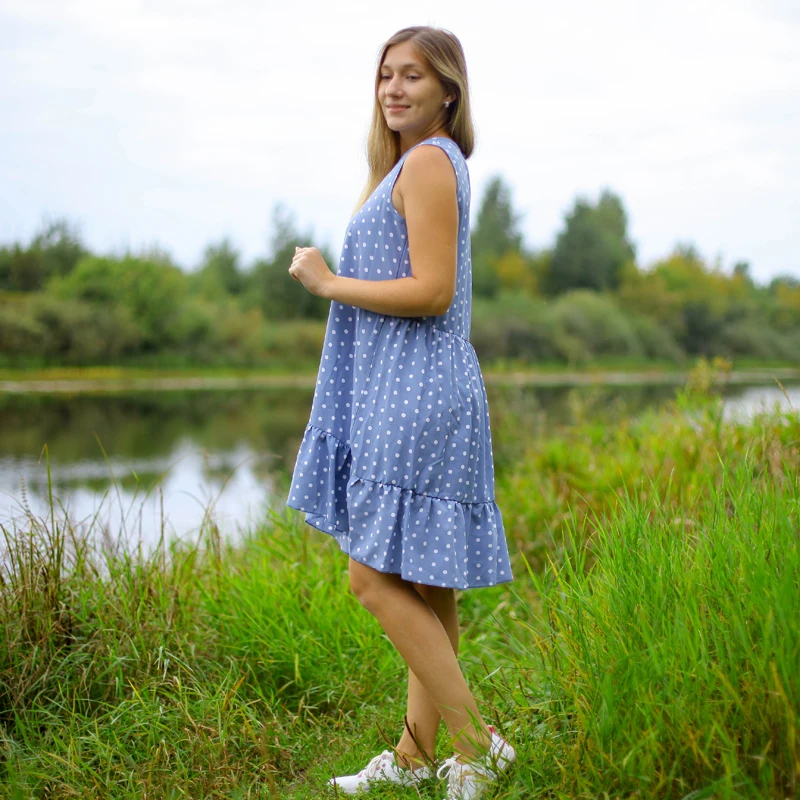 Lossky женское летнее платье модное в горошек без рукавов Пляжное мини повседневные