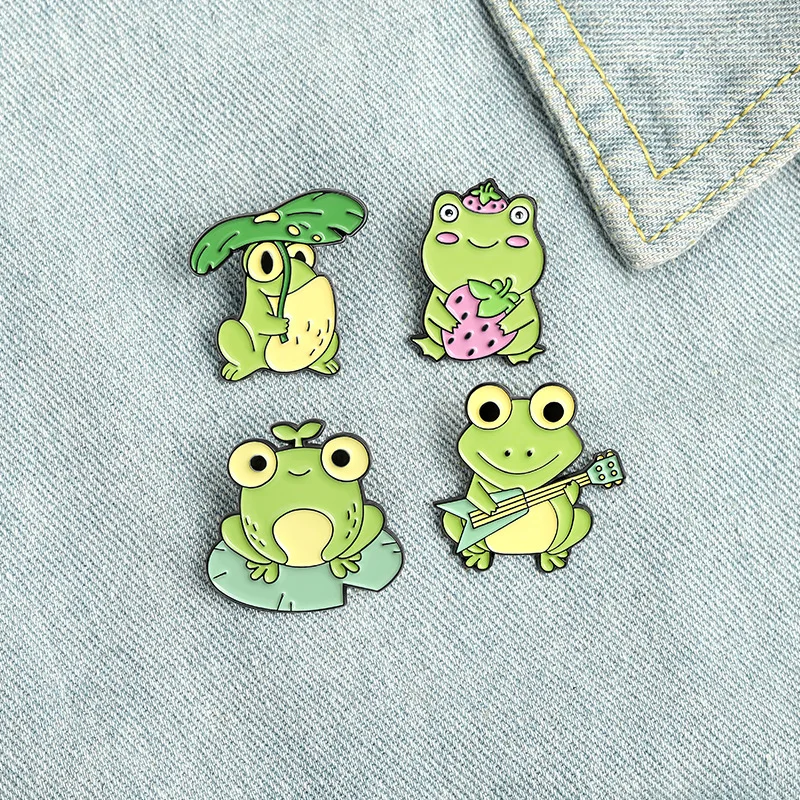 

Enamel Pins Custom Cartoon Frog Brooches Lapel Pin Shirt Bag Funny Animal Badge Jewelry Gift Fans Friends