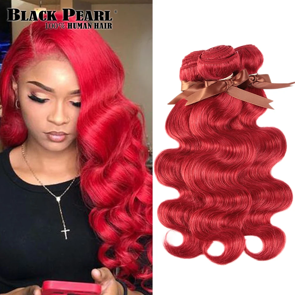 Black Pearl Red Body Wave Brazilian Hair Weave Bundles Human Hair Extension Vendors 8 To 28 Inch Remy 100% Human Hair Bundles