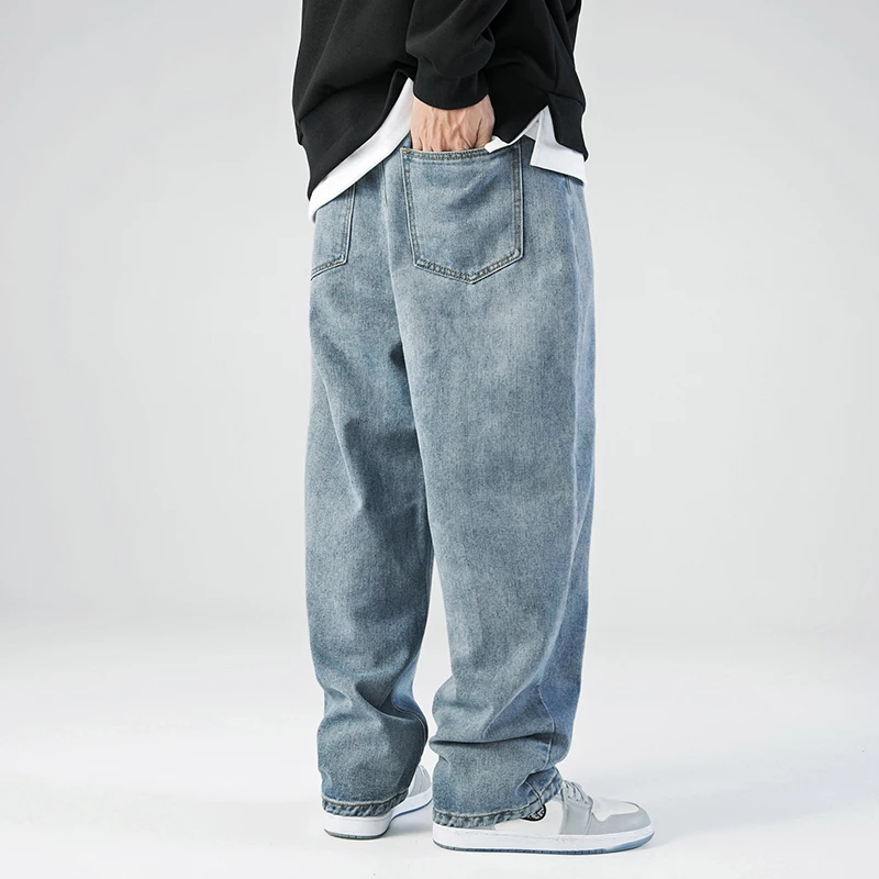 Single Road Mens Baggy Jeans Men Fashion 2021 Oversized Hip Hop Denim Pants Male Streetwear Korean Trousers Blue For | Мужская одежда