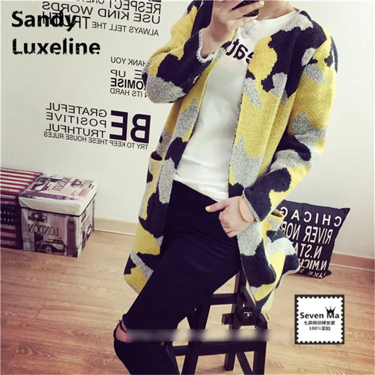 Женский длинный кардиган камуфляжной расцветки Свободный вязаный базовое