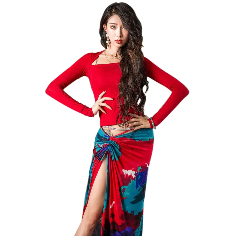 

Костюм женский для танца живота, приталенный модал, длинная юбка, одежда для восточных и индийских танцев, тренировочная одежда, на осень