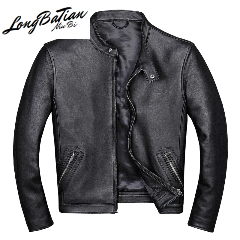 Мужская демисезонная куртка бомбер из натуральной овечьей кожи Корейская