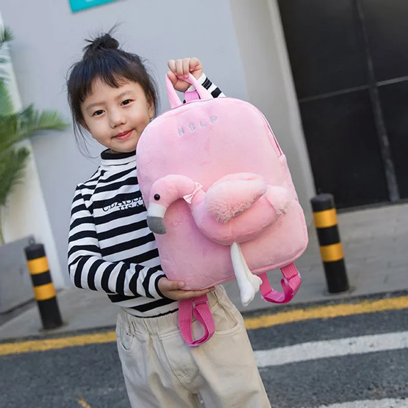 Плюшевый рюкзак с фламинго съемный милый корейский школьный для девочек и