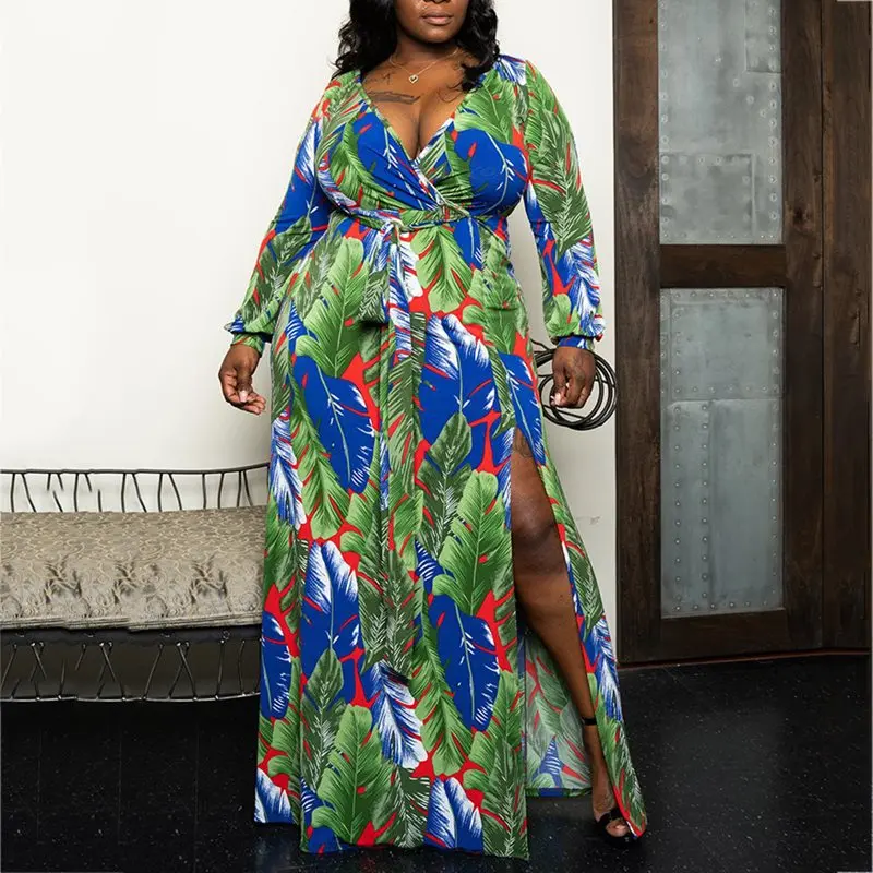 Женское длинное платье с разрезом размера плюс v образный вырез сексуальные