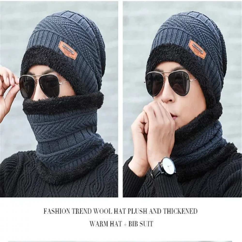 

Fashion Trendy men's warm and cold proof knitting wool Plush thickened hat collar car outdoor men's hat collar Solid color