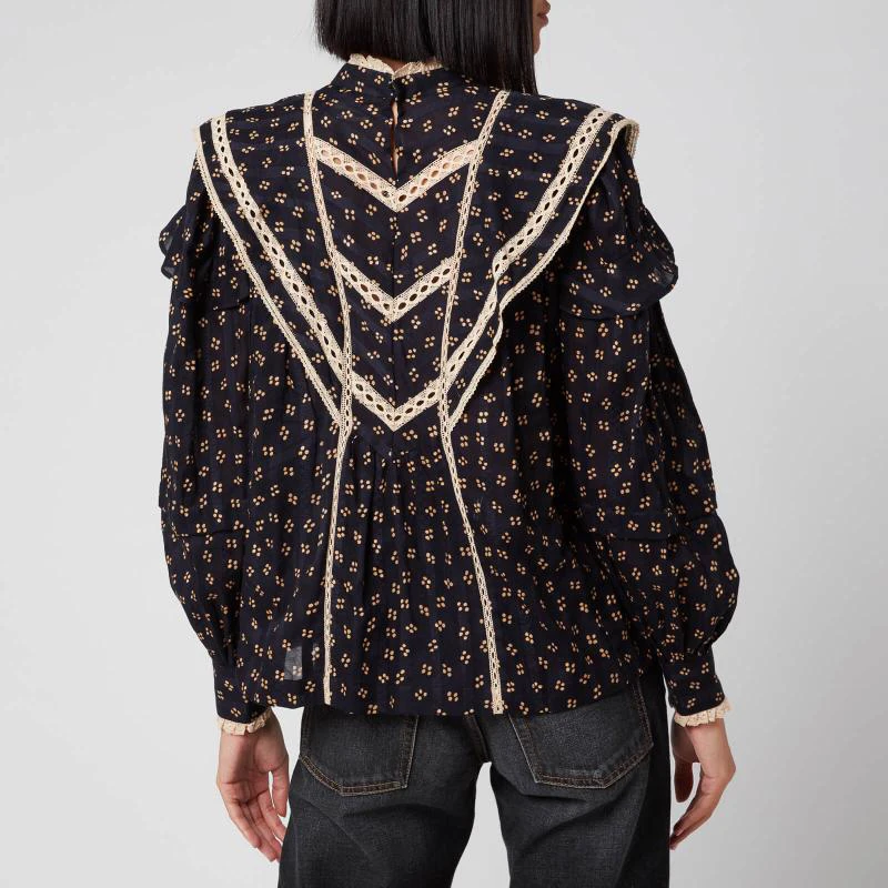 

SISPELL Print Hit Color Women's Blouse Shirt Srand Collar Long Sleeve Patchwork Lace For Female Casual Shirts Fashion Autumn