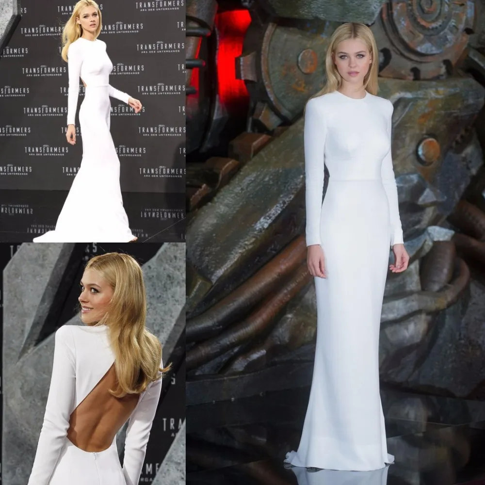 

Simple Robe De Soiree High Neck Long Sleeve Mermaid Floor Length Backless Satin Long Evening gown mother of the bride dresses
