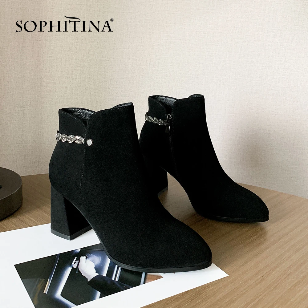 SOPHITINA/ботинки с круглым носком на высоком каблуке цепочкой пикантная элегантная