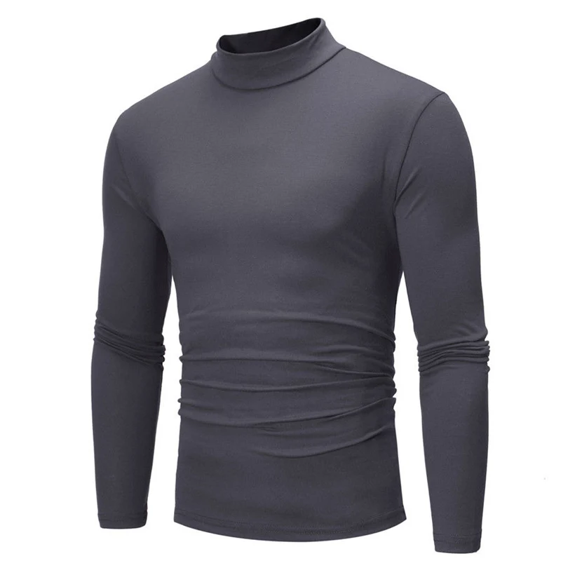 

Men Casual Long Sleeve Shirts Half High Neck Solid Color Pullover T Shirts Tops