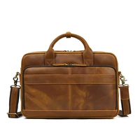 genuine leather mens briefcase retro crazy horse leather handbag men shoulder messenger bag 15 laptop bag male business bag