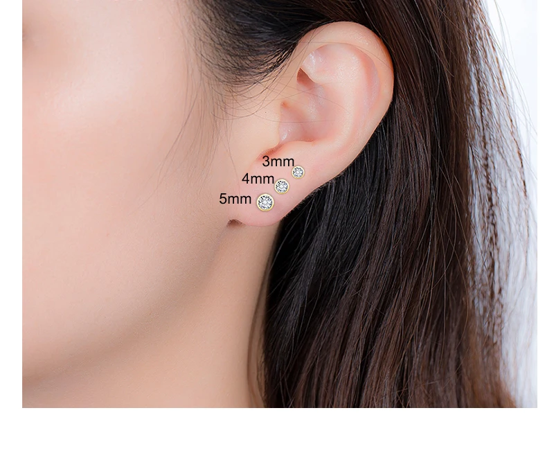 Kemstone модные 925 пробы серебряные белые круглые серьги с цирконием кубической огранки ювелирные изделия подарок для женщин - Окраска металла: S925-Gold-3MM